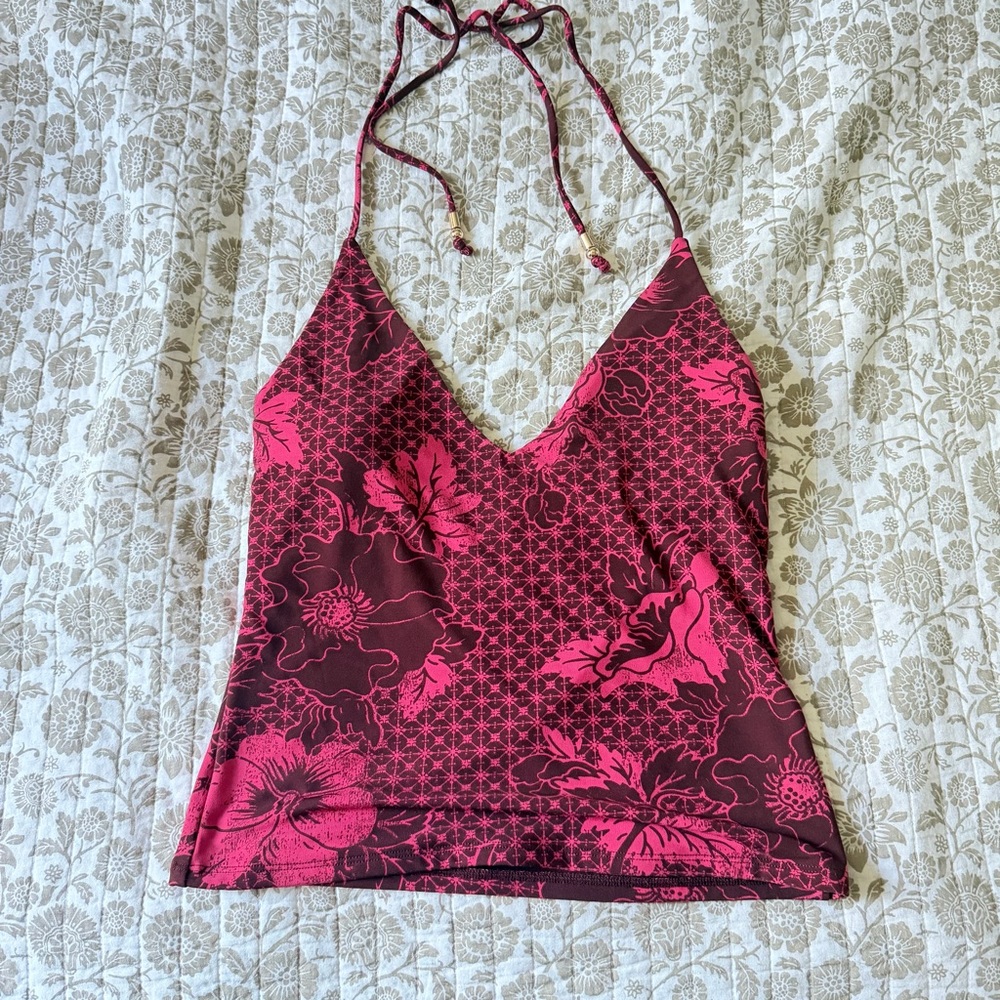 Abercrombie & Fitch Pink and Dark Floral Halter Camisole